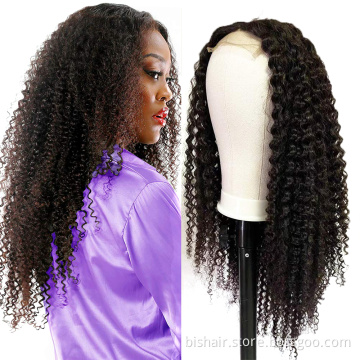 BIS Wholesale The Cheapest Kinky Curl Wig Vendor 100% Brazilian Hair Wig 150% Density 4*4 Closure Front Lace Wig For Black Women